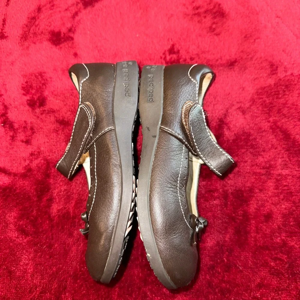 Pediped Flex‎ Kids Mary Jane Shoes Dark Brown Leather Bow Strap Size EU 26